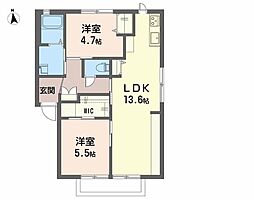 シルエット野口　Ｂ棟 2階2LDKの間取り