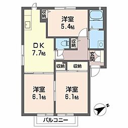 メゾン・リブラ新町B 3DKの間取図画像