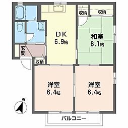 ハイツ・フローラルB 3DKの間取図画像