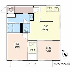ヒルズ龍化　Ａ棟 2階2LDKの間取り