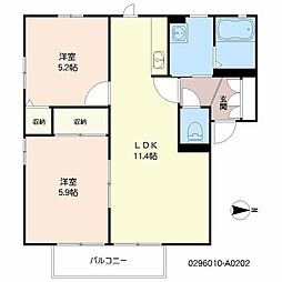 ハピネス国分ヶ丘 2階2LDKの間取り