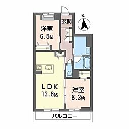 シャーメゾンレジデンス夜明 2LDKの間取図画像