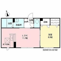 ディアス今泉 1階1LDKの間取り