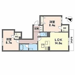 シャーメゾン　フェアリーステージ 1階2LDKの間取り