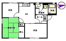 フレグランス左底 1階3DKの間取り