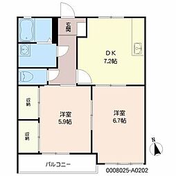ファミール舞 2階2DKの間取り