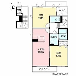 グランメゾン天領B棟 2LDKの間取図画像