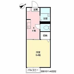 ボー・ヴィラージュ 2階1Kの間取り