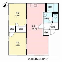 オー・ボワ・バティール1B 2LDKの間取図画像