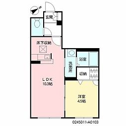 ラ・ポール中井 1階1LDKの間取り