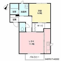 モスティサーク　I棟 2階1LDKの間取り