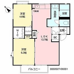 ブルーテの丘　Ｄ棟 2階2LDKの間取り