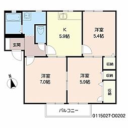 パークサイド久野　IV 2階3Kの間取り