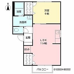 コーポ山内　Ｂ棟 2階1LDKの間取り