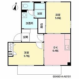 クレスト望1 2DKの間取図画像