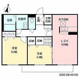サモナーラ北門 1階2LDKの間取り