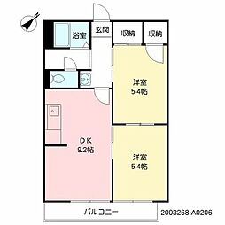 プリムローズ 2階2DKの間取り