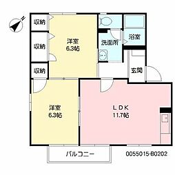 槇ハウスＪＵＮ　Ｂ棟 2階2LDKの間取り