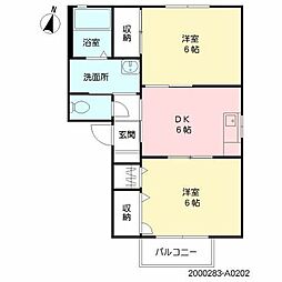 ユースハイム 2階2Kの間取り