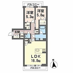 ヴェルメゾン須屋 2階2LDKの間取り