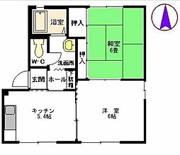 フレグランス玉名　I棟 1階2Kの間取り