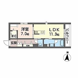 ＤＥＵＸリジエール 2階1LDKの間取り