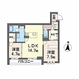 ＤＥＵＸリジエール 2階2LDKの間取り