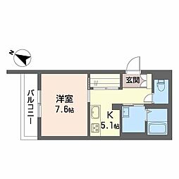 Paradiso本荘 1Kの間取図画像