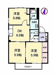 Ｍレーペン　Ａ棟 2階3DKの間取り
