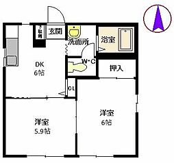 フレグランス玉名　II棟 1階2Kの間取り