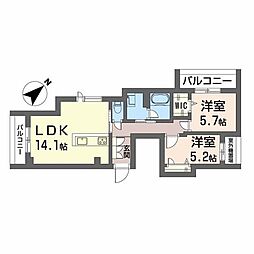 ＬＵＣＥ帯山西 2階2LDKの間取り