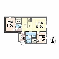 メゾンリーベル 1階2LDKの間取り