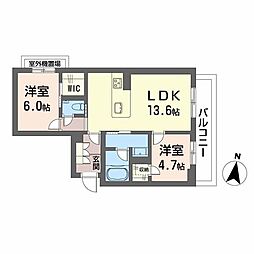 メゾンリーベル 2階2LDKの間取り