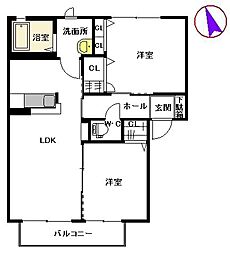 サウザンドタウン　Ｄ棟 2階2LDKの間取り