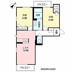 クレールガーデン小山 2階2LDKの間取り