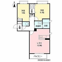 リオブランコ 3階2LDKの間取り