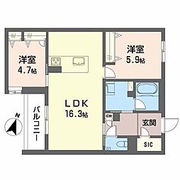 シャーメゾン菊陽 2LDKの間取図画像