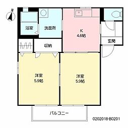 ディアスＹＫ　Ｂ棟 2階2Kの間取り