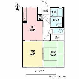 ルーチェレ・ドーマ　Ｅ棟 2階2Kの間取り