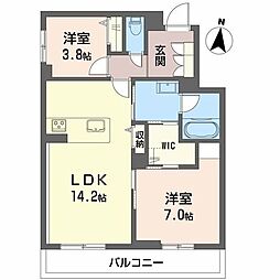 シャーメゾンカトレヤ 3階2LDKの間取り