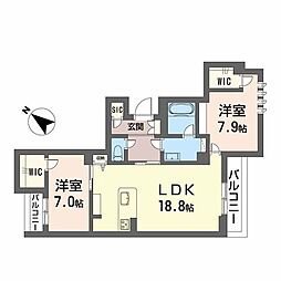 シャーメゾンプレミア鹿児島駅前 2LDKの間取図画像