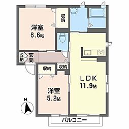 E・HエステイツA棟 2LDKの間取図画像