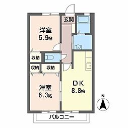 グレイスコートB 2DKの間取図画像
