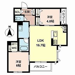 グランツ中百舌鳥 2LDKの間取図画像
