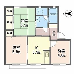 イーストコートA棟 3Kの間取図画像