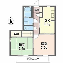 グリーンゲイブルズ 2DKの間取図画像