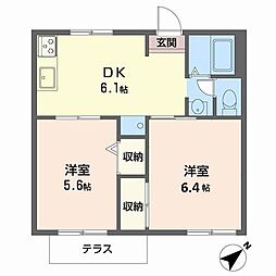 ミキハイツ 2DKの間取図画像