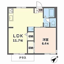 ミキハイツ 1LDKの間取図画像