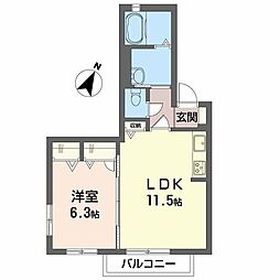 シャーメゾン赤い屋根 1LDKの間取図画像