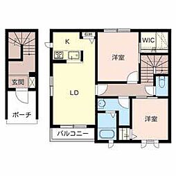 ドリーム中ノ坪 2階2LDKの間取り